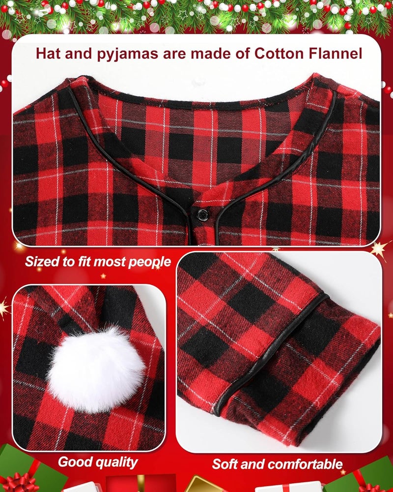 Cuffbow 4 Pcs Christmas Men's Cotton Flannel Nightshirt Set Includes Men Flannel Long Sleeve Nightgown Cap Candle and Holder - Image 3